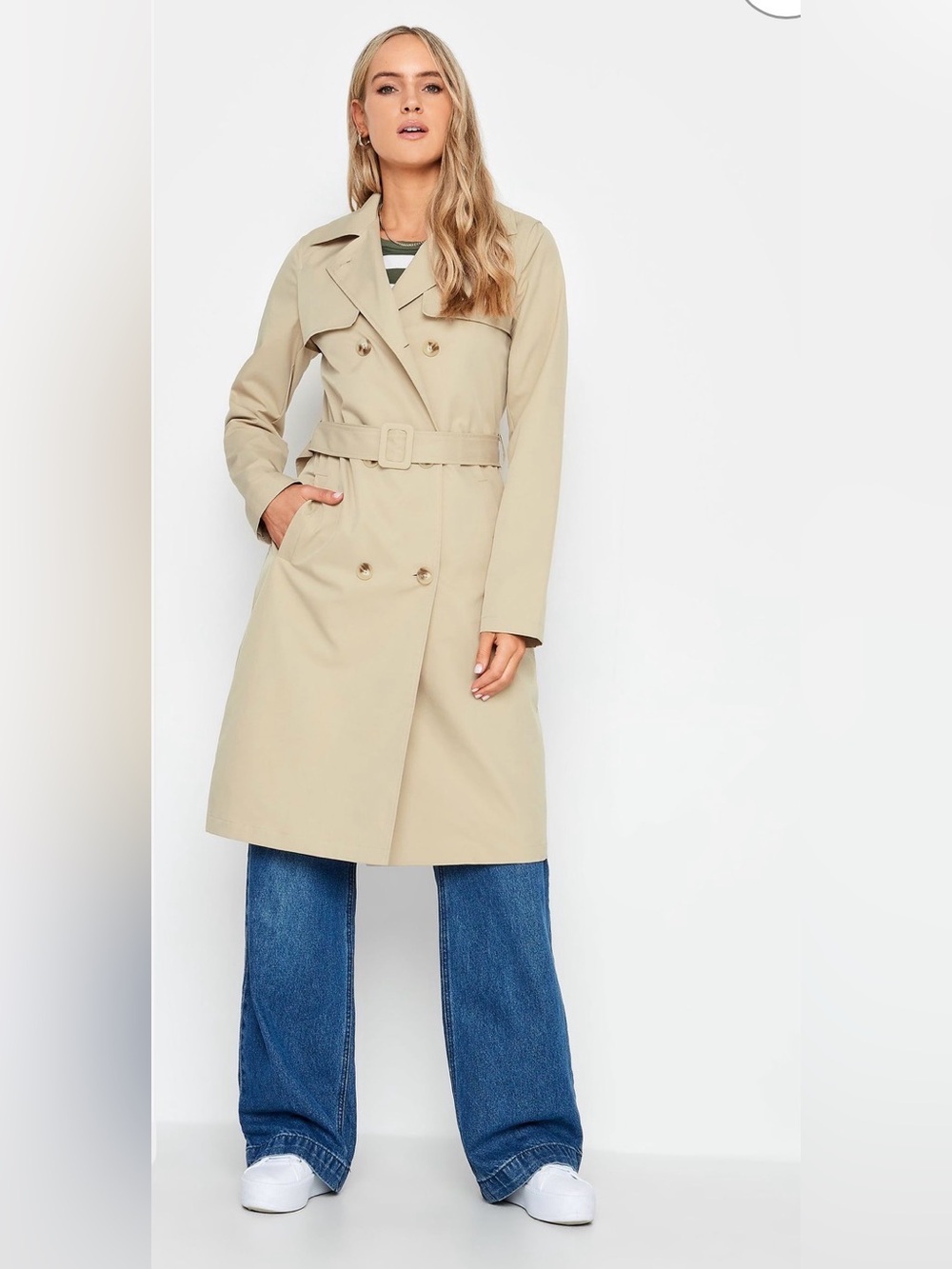 Long Tall Sally Natural Trench Coat Classic Beige Trench with Belt rain neutral